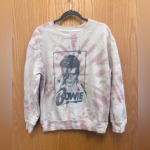 David Bowie Tie-Dye Crewneck Graphic Sweatshirt - Pink & Cream. Size medium